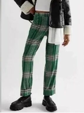 Free People Green Plaid Cuffed Pants Size 2